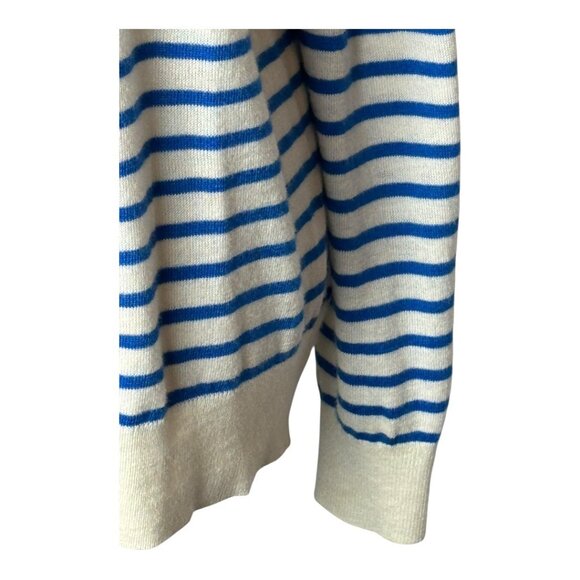 Ann Taylor Sweater Women Medium Blue White Striped Button Front Cardigan Preppy - Picture 5 of 11